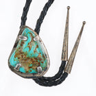 Vintage southwestern sterling silver large turquoise stone bolo tie