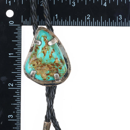 Vintage southwestern sterling silver large turquoise stone bolo tie