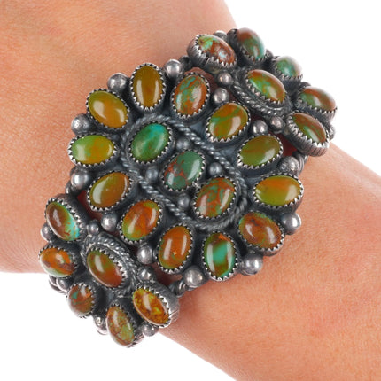5.75" Vintage Navajo Royston turquoise cluster cuff bracelet sterling silver
