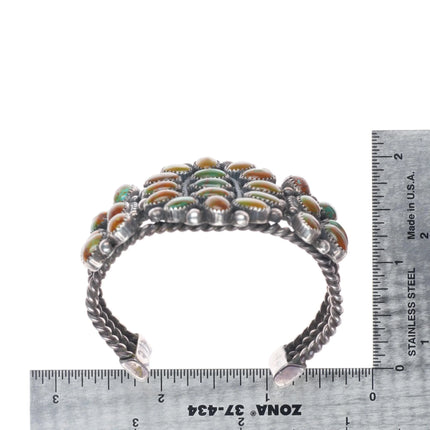 5.75" Vintage Navajo Royston turquoise cluster cuff bracelet sterling silver