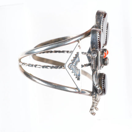 6" Jerry Roan Navajo Fire Agate/coral sterling silver kachina cuff bracelet