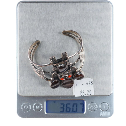 6" Jerry Roan Navajo Fire Agate/coral sterling silver kachina cuff bracelet