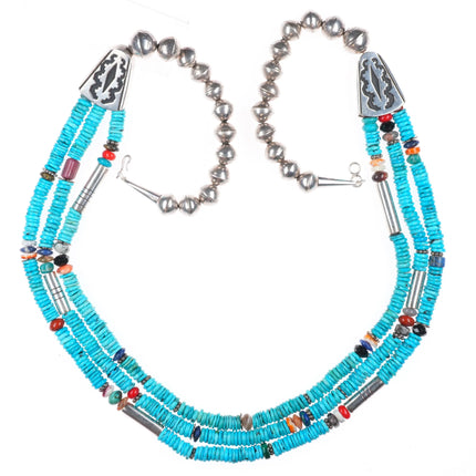 30" Tommy Singer Navajo sterling silver beaded turquoise heishi necklace
