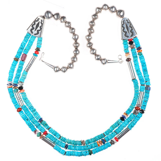 30" Tommy Singer Navajo sterling silver beaded turquoise heishi necklace