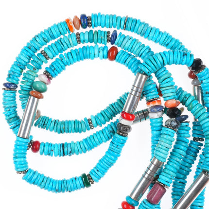 30" Tommy Singer Navajo sterling silver beaded turquoise heishi necklace