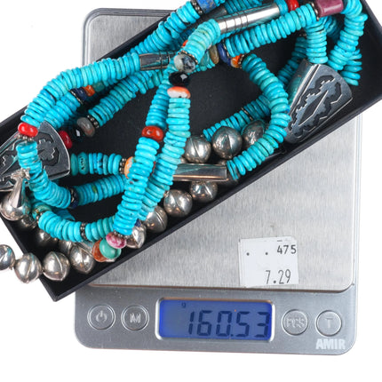 30" Tommy Singer Navajo sterling silver beaded turquoise heishi necklace