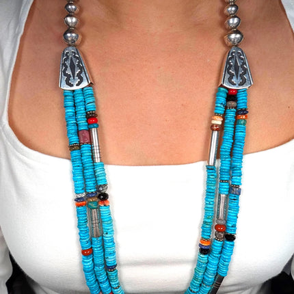 30" Tommy Singer Navajo sterling silver beaded turquoise heishi necklace