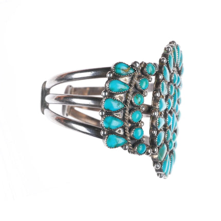 6.5" 50's-60's Zuni Blue Gem turquoise cluster cuff bracelet sterling silver