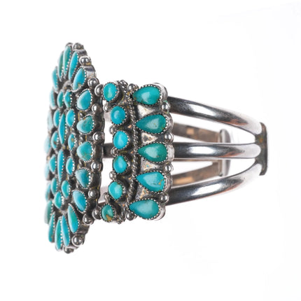 6.5" 50's-60's Zuni Blue Gem turquoise cluster cuff bracelet sterling silver