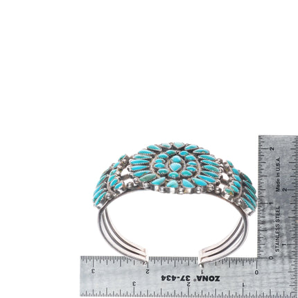 6.5" 50's-60's Zuni Blue Gem turquoise cluster cuff bracelet sterling silver