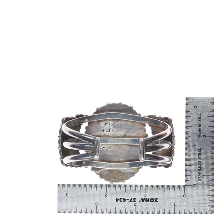 6.5" 50's-60's Zuni Blue Gem turquoise cluster cuff bracelet sterling silver