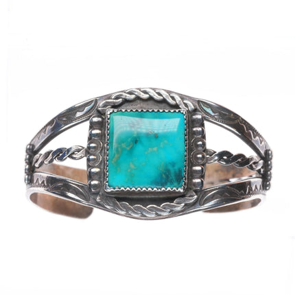 6.25" 40's-50's Navajo sterling silver stamped cuff bracelet with nice turquoise