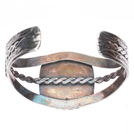 6.25" 40's-50's Navajo sterling silver stamped cuff bracelet with nice turquoise