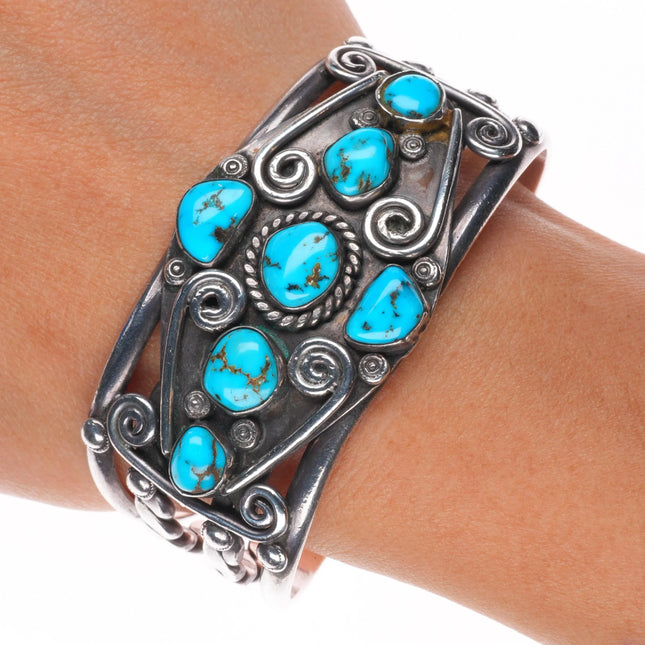 6.5" c1950's Puebloan or Navajo sterling silver cuff bracelet with turquoise