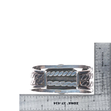 6.5" c1950's Puebloan or Navajo sterling silver cuff bracelet with turquoise