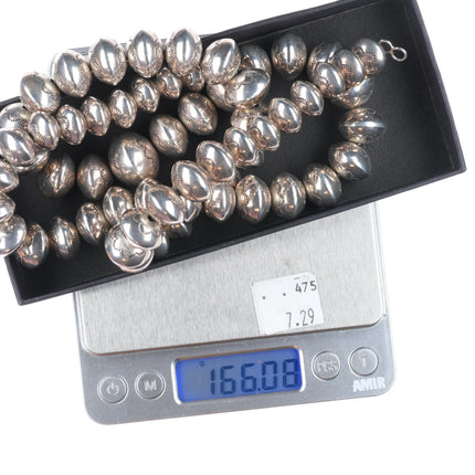 28" Heavy stamped Navajo pearls sterling silver beaded necklace high quality