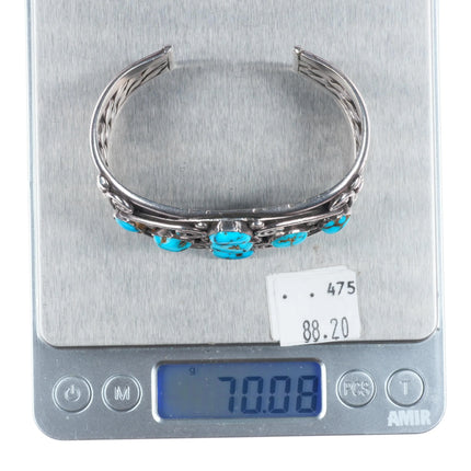 6.5" c1950's Puebloan or Navajo sterling silver cuff bracelet with turquoise