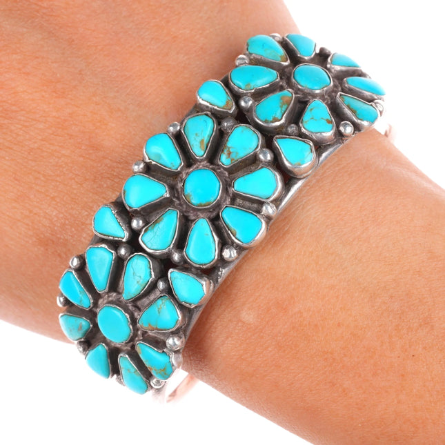 6.5" 30's-40's Zuni sterling silver turquoise cluster cuff bracelet