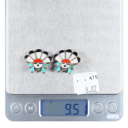 50's-60's Zuni sterling silver sunface sterling silver inlaid clip-on earrings