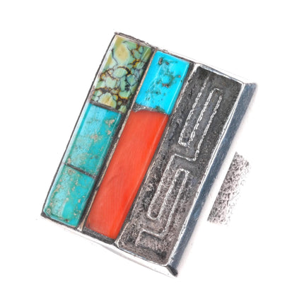 sz12.75 Large Tufa Cast Harold Lovato - Kewa turquoise/Variscite/coral ring