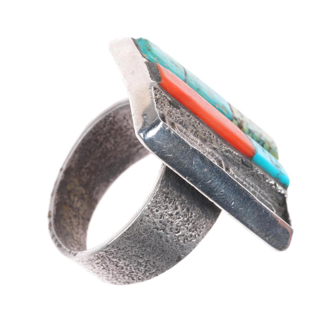 sz12.75 Large Tufa Cast Harold Lovato - Kewa turquoise/Variscite/coral ring