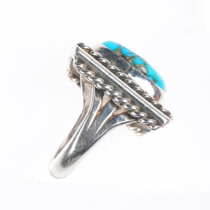 sz7 Vintage Navajo sterling silver rope edge ring with turquoise size 7