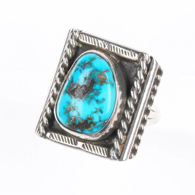 sz7 Vintage Navajo sterling silver rope edge ring with turquoise size 7