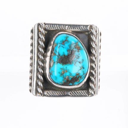 sz7 Vintage Navajo sterling silver rope edge ring with turquoise size 7