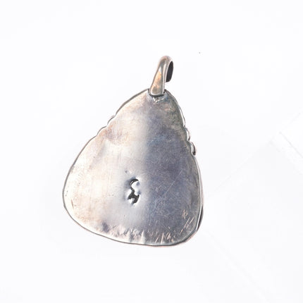 Vintage CH Navajo sterling silver Ceremonial Kingman waterweb turquoise pendant