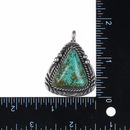 Vintage CH Navajo sterling silver Ceremonial Kingman waterweb turquoise pendant