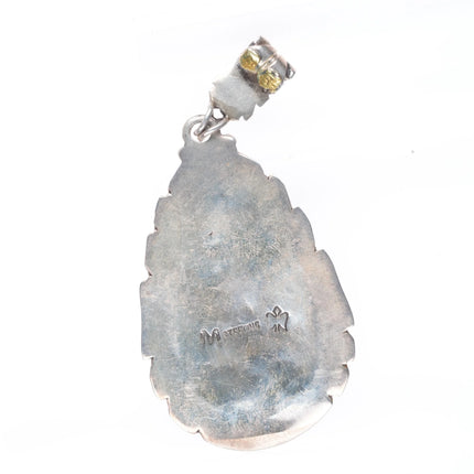 big Vintage Navajo sterling silver Ceremonial Kingman waterweb turquoise pendant