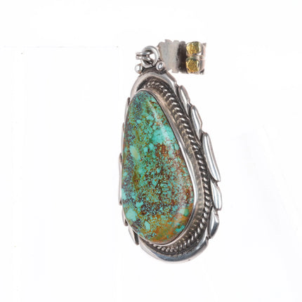 big Vintage Navajo sterling silver Ceremonial Kingman waterweb turquoise pendant