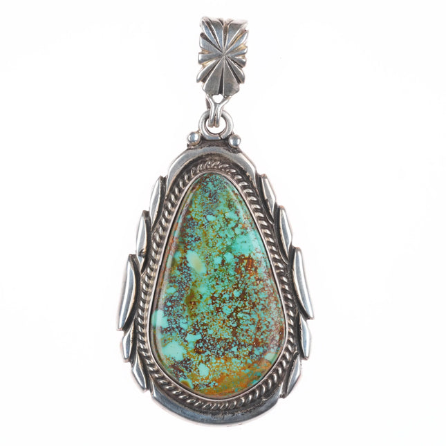 big Vintage Navajo sterling silver Ceremonial Kingman waterweb turquoise pendant