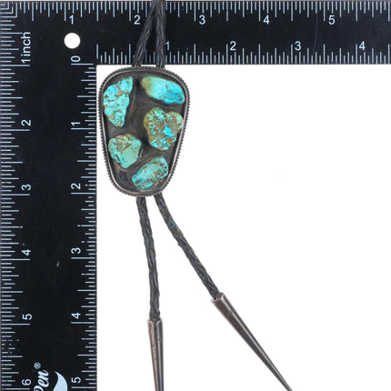c1970 M Fowler Navajo sterling silver turquoise nugget cluster bolo tie
