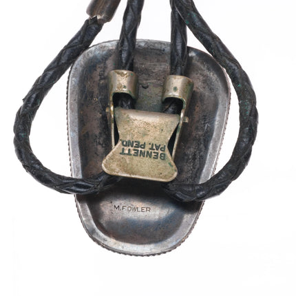 c1970 M Fowler Navajo sterling silver turquoise nugget cluster bolo tie