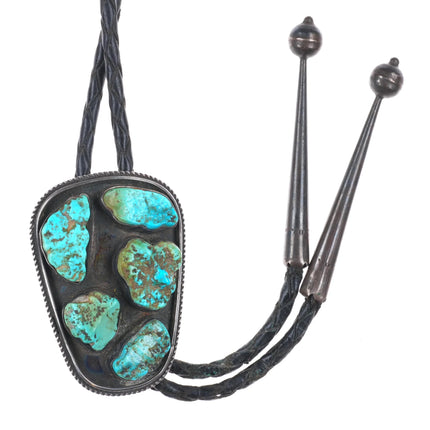 c1970 M Fowler Navajo sterling silver turquoise nugget cluster bolo tie