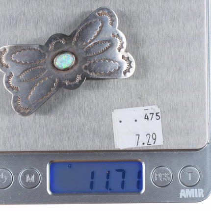 Small vintage Navajo butterfly sterling silver opal belt buckle