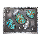 Vintage 60's-70's Navajo sterling silver red web turquoise belt buckle feathers