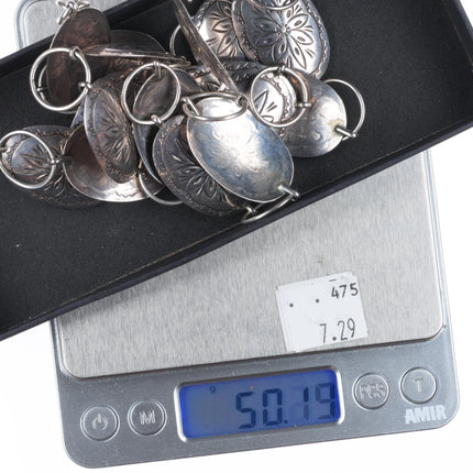 33" Vintage Navajo sterling silver link concho belt/hatband hand stamped