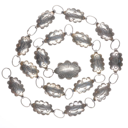 30.5" Vintage Navajo sterling silver link concho belt/hatband hand stamped