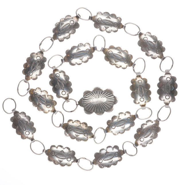 30.5" Vintage Navajo sterling silver link concho belt/hatband hand stamped