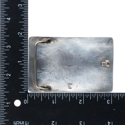1970's Navajo Vintage Sterling silver chip inlay belt buckle turquoise