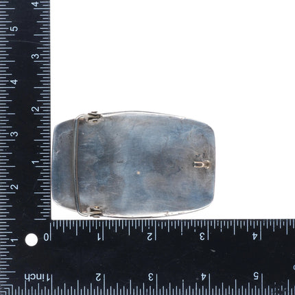 1970's Navajo Vintage Sterling silver chip inlay sunface belt buckle turquoise