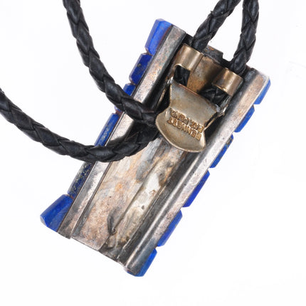 c1970 Native American High grade turquoise/coral/lapis inlay sterling bolo tie