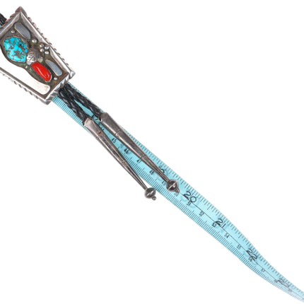 c1950's Roy Vandever Navajo sterling silver, turquoise, coral bolo tie