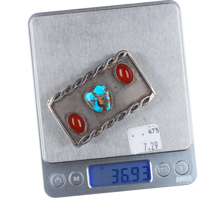 Vintage sterling silver turquoise/carnelian belt buckle