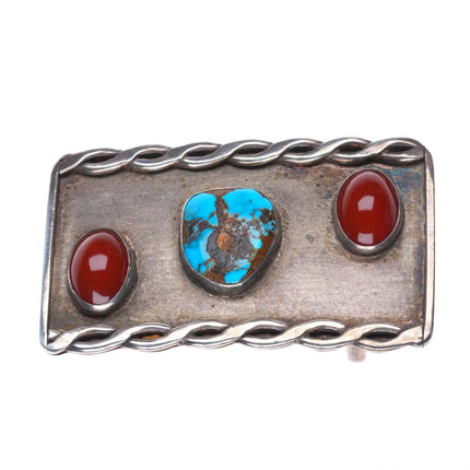 Vintage sterling silver turquoise/carnelian belt buckle