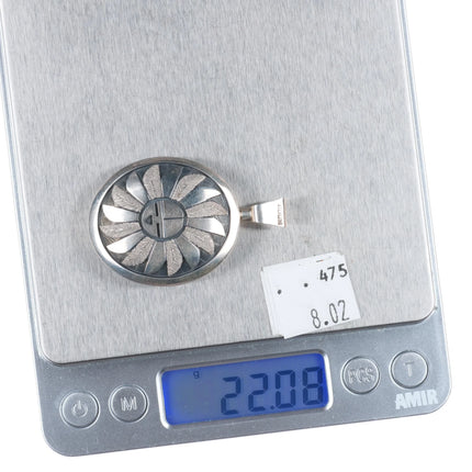 Cheryl Wadsworth Hopi overlay spinner gecko/sunface pendant sterling silver