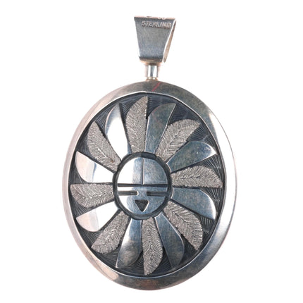 Cheryl Wadsworth Hopi overlay spinner gecko/sunface pendant sterling silver