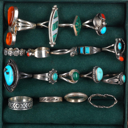 sz5-sz9 Vintage lot 18 Navajo/Zuni/Southwestern sterling silver turquoise rings